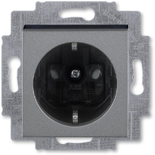 Розетка с заземлением без рамки ABB EPJ Levit 1-м. шторки сталь/дымчатый чёрный картинка